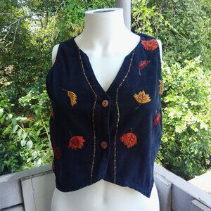 70s Vintage Retro Corduroy Embroidered fall Autumn Cropped Vest